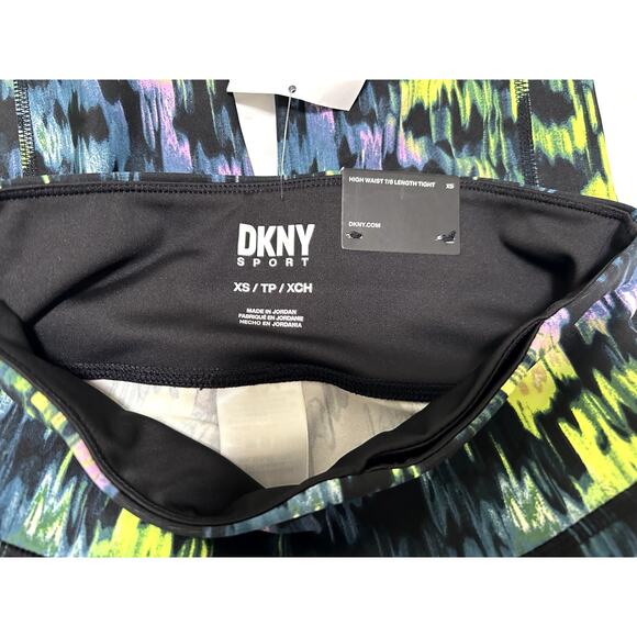 DKNY Womens High-Waist 7/8 Length Thight Pants Logo-Print Black Zest Logo Sz XS - Picture 7 of 8
